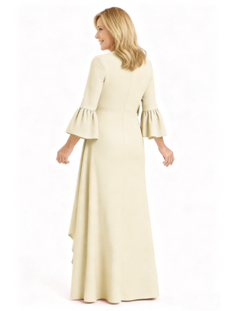 Elegant Side Slit Jewel Ruffle A-Line Crepe Long Mother Of The Groom Dress For Wedding