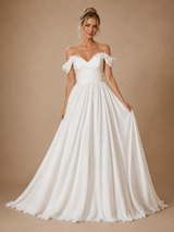 ChicSew Elegant V-Neck Off The Shoulder Chiffon A-Line Maxi Wedding Dress With 3D Flowers