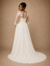 ChicSew Classy Illusion Lace Applique Chiffon Long Sleeves A-Line Floor-Length Wedding Dress