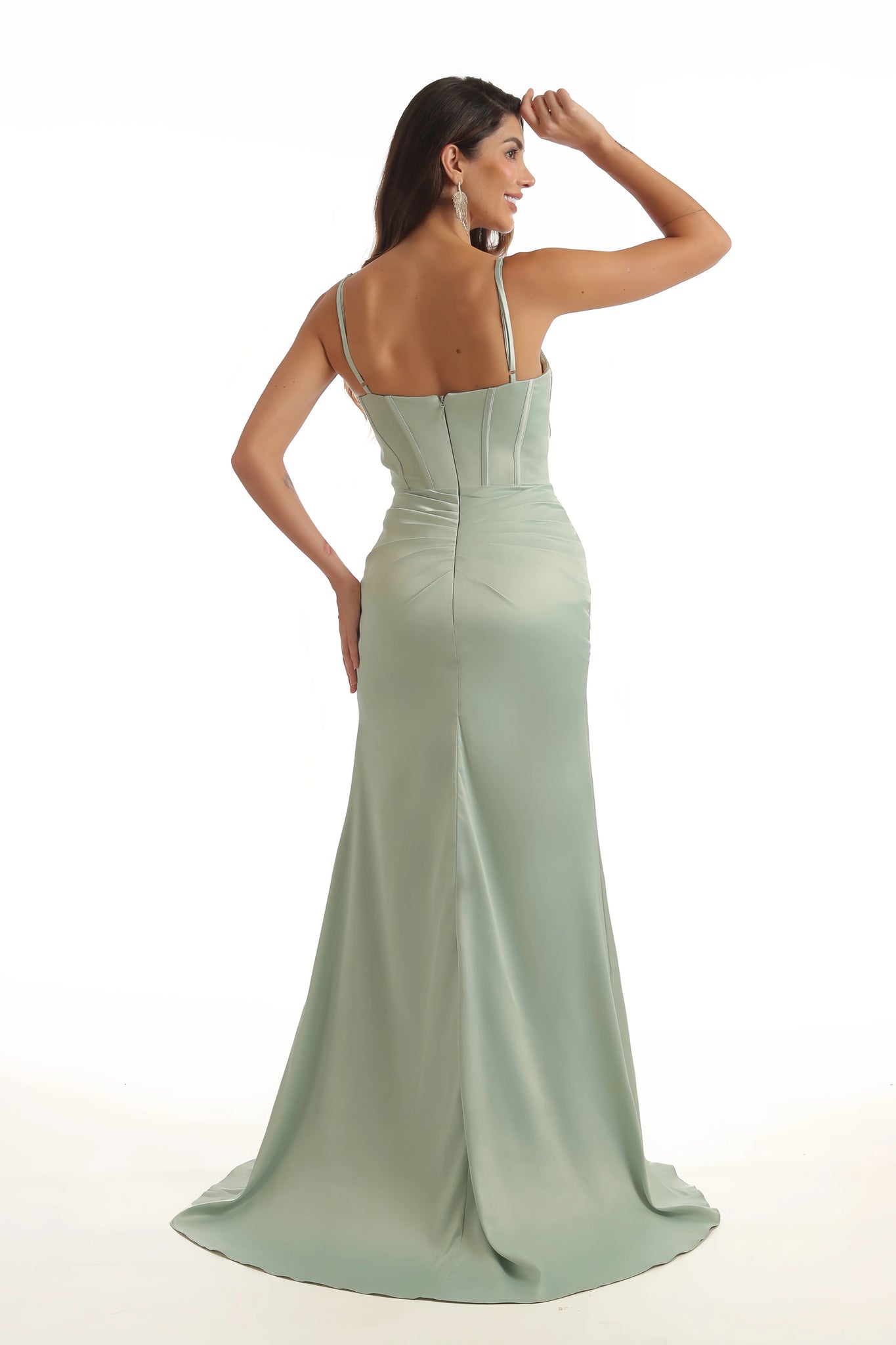 Sexy Side Split V-Neck Maxi Satin Unique Formal Maid of Honor Mermaid Dresses