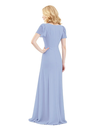 Elegant Side Slit Short Sleeves A-Line Chiffon Mother Of The Bride Evening Dresses