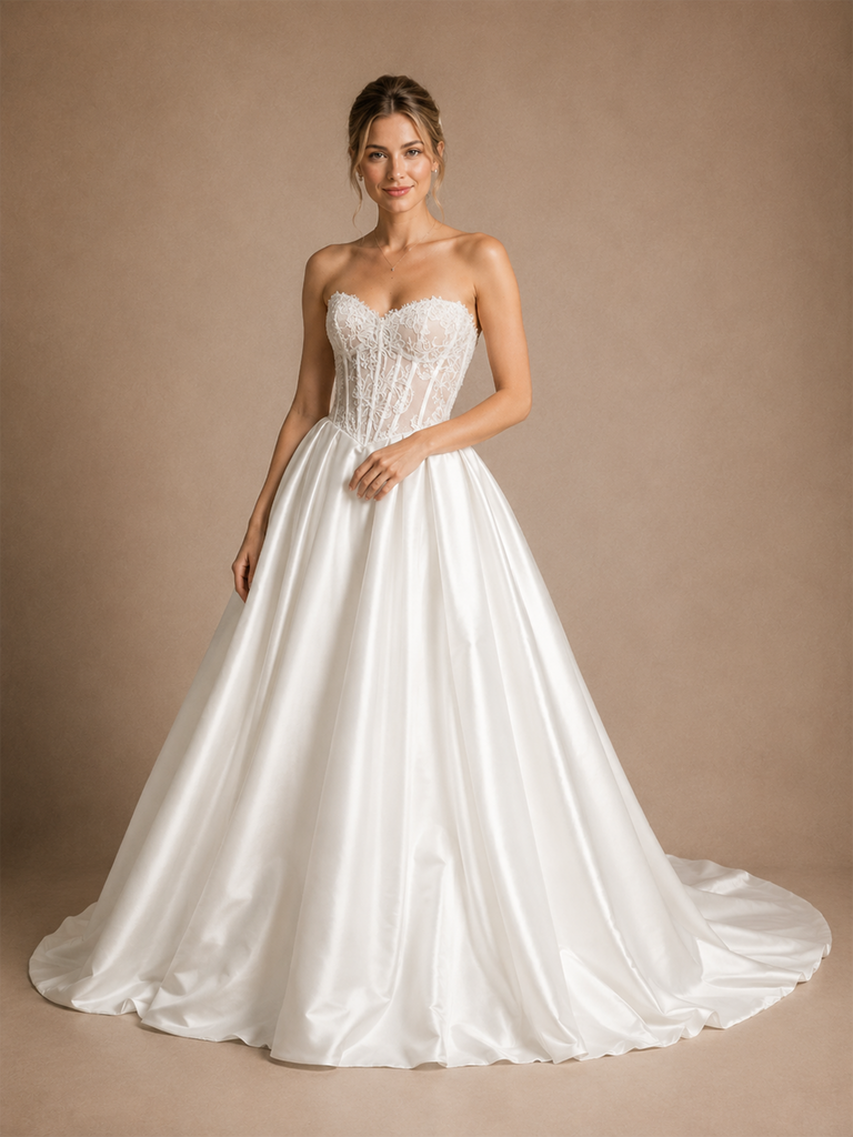 ChicSew Fancy Sweetheart Boning Sleeveless Lace Satin A-Line Maxi Wedding Dress