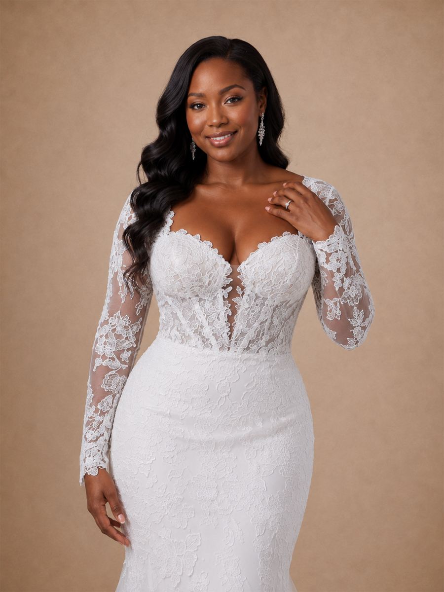 ChicSew Modern Sexy Long Sleeves Lace Tulle Mermaid Maxi Wedding Dress