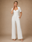 ChicSew Modern Unique Short Sleeves Crepe Floor-Length Wedding Jumpsuit