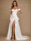 ChicSew Classy Off The Shoulder Satin Ruching Mermaid Side Slit Long Wedding Dresses