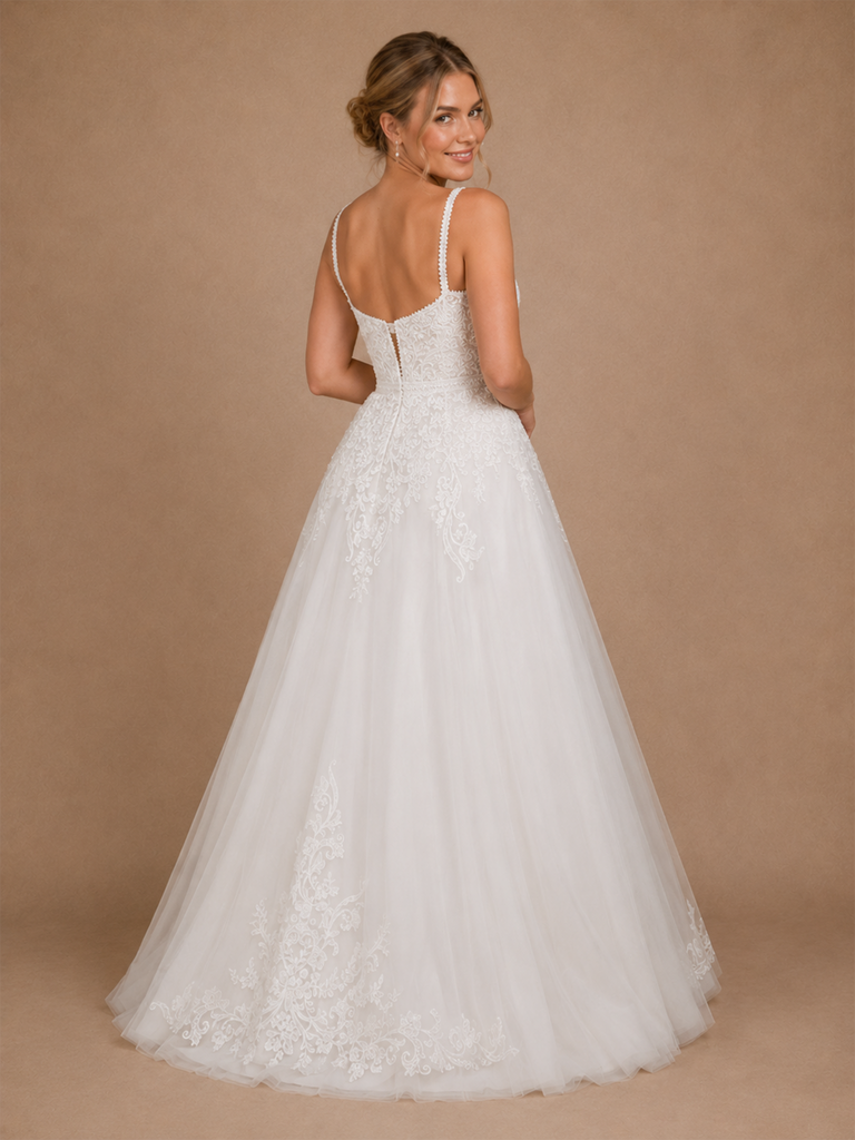 ChicSew Fancy Sleeveless Spaghetti Straps Lace Tulle Long A-Line Wedding Dress