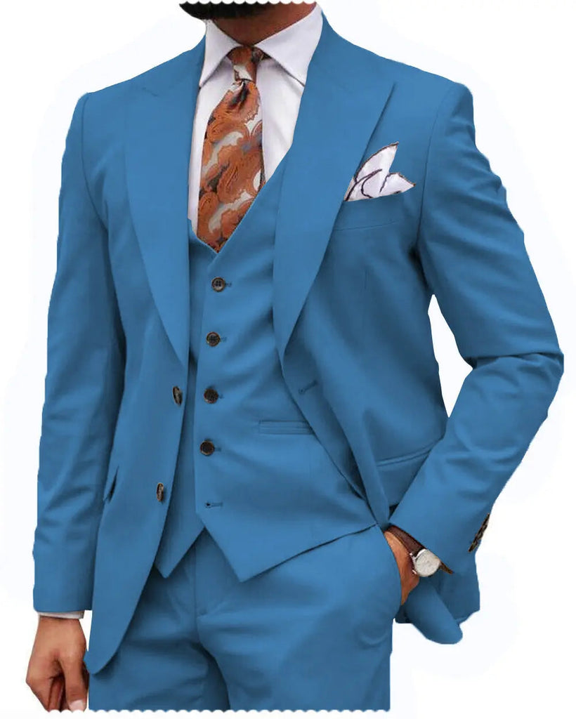 Blue Classic 3 Piece Men's Suit with Regular Fit and Sophisticated Peak Lapel CN473