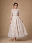 ChicSew Elegant Sabrina 3/4 Sleeves Lace A-Line Tea-Length Wedding Dresses