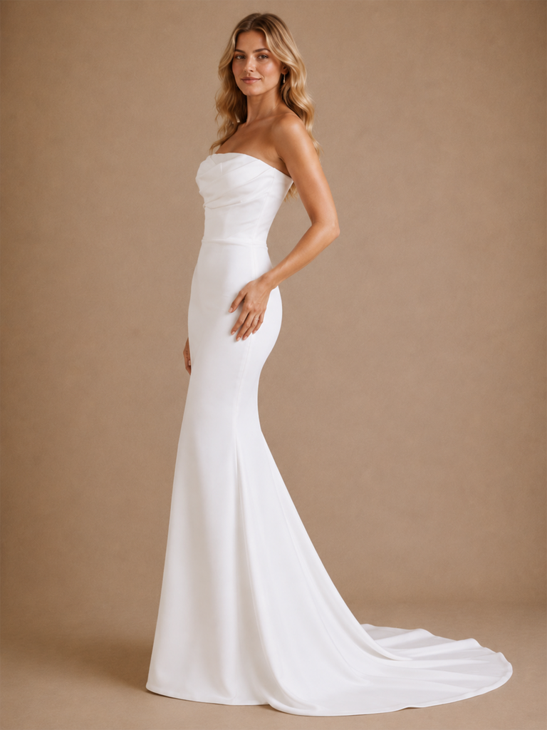 ChicSew Sexy Strapless Ruching Mermaid Satin Floor-Length Wedding Dress