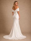 ChicSew Fancy Off The Shouder V-Neck Ruching Mermaid Satin Long Wedding Dress