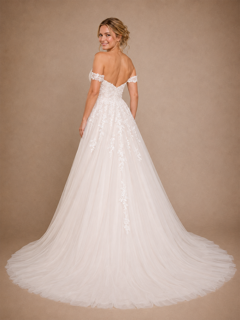 ChicSew Beautiful A-Line Off The Shoulder Lace Appliques Tulle Long Wedding Dress