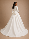 ChicSew Modern Classy A-Line Satin Long Sleeves Floor-Length Wedding Dress With Bow Knot