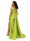 ChicSew Fancy Off Shoulder Soft Satin Long Side Slit Mermaid Bridesmaid Dresses With Bow Knot