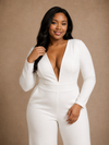 ChicSew Modern Sexy V-Neck Crepe Long Sleeves Floor-Length Wedding Jumpsuit