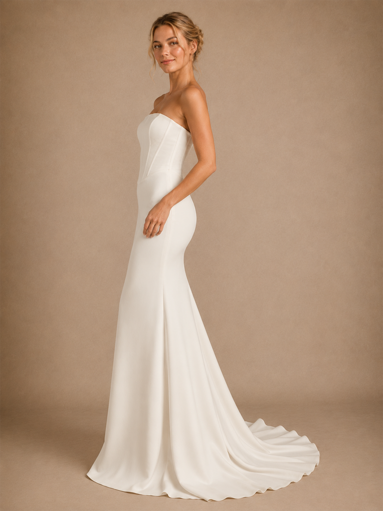 ChicSew Modern Strapless Sleeveless Boning Crepe Long Mermaid Wedding Dress