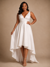 ChicSew Elegant V-Neck Sleeveless A-Line Satin High-Low Wedding Dress