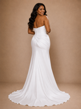 ChicSew Fancy Sweetheart Mermaid Ruched Side Slit Satin Floor-Length Wedding Dress With Beading