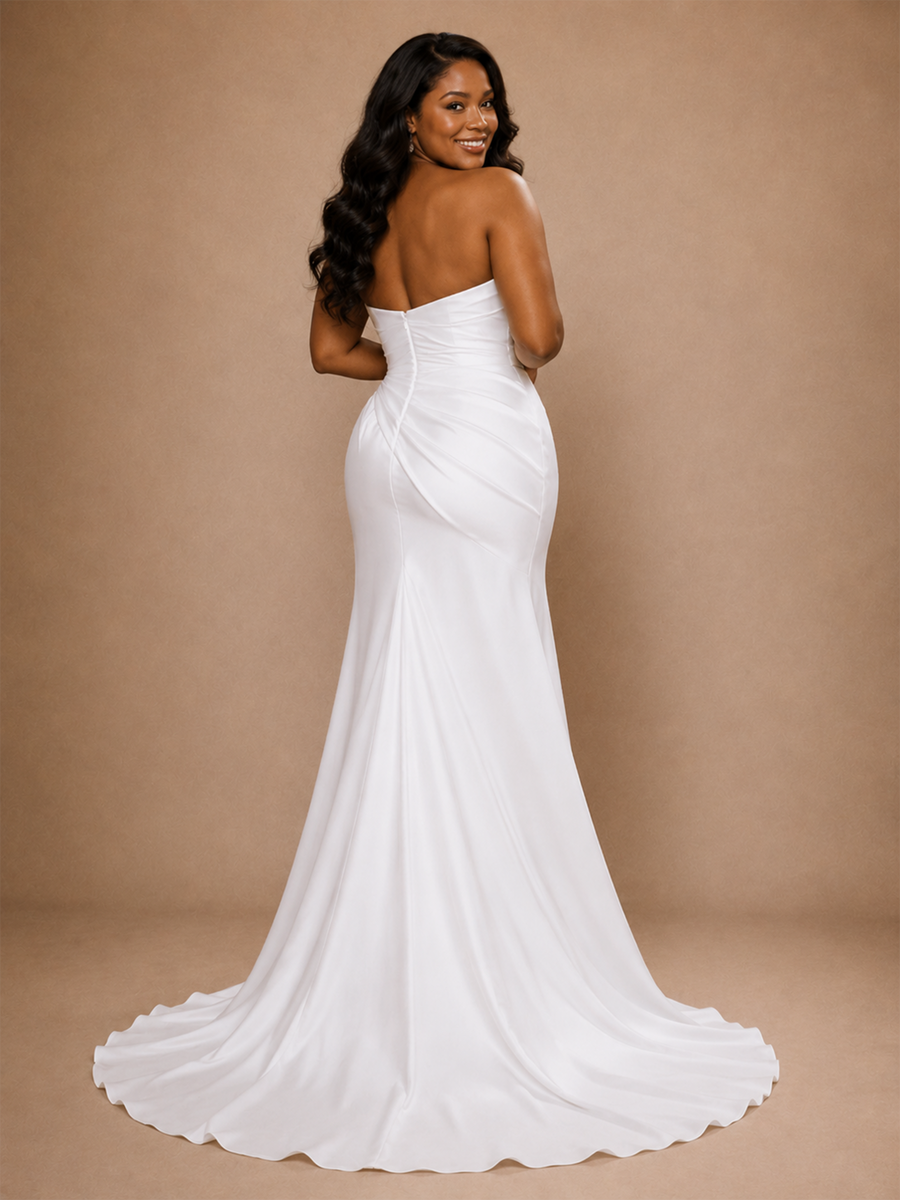 ChicSew Fancy Sweetheart Mermaid Ruched Side Slit Satin Floor-Length Wedding Dress With Beading