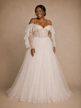 ChicSew Unique Spaghetti Straps Boning Lace Glitter Tulle Long A-Line Wedding Dress