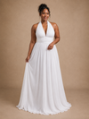 ChicSew Fancy Halter Sleeveless Pleats Chiffon A-Line Long Wedding Dress