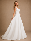 ChicSew Elegant V-Neck A-Line Crepe Ruched Floor-Length Wedding Dresses