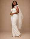 ChicSew Unique Crepe Sleeveless Long Wedding Jumpsuit With Tulle Bow Straps