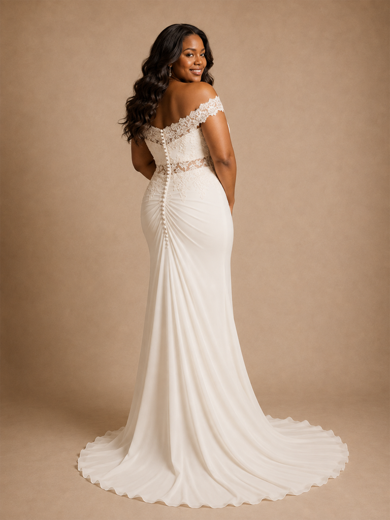 ChicSew Unique Off The Shoulder Lace Appliques Chiffon Long Mermaid Wedding Dress