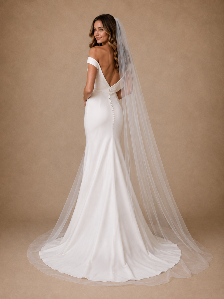 ChicSew Elegant Off Shoulder Ruching Mermaid Satin Floor-Length Wedding Dress