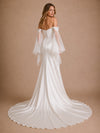 ChicSew Sexy Sweetheart Satin Ruched Mermaid Side Slit Floor-Length Wedding Dress With Tulle Sleeves