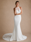 ChicSew Fancy Halter Sleeveless Mermaid Crepe Long Wedding Dress With Lace Appliques