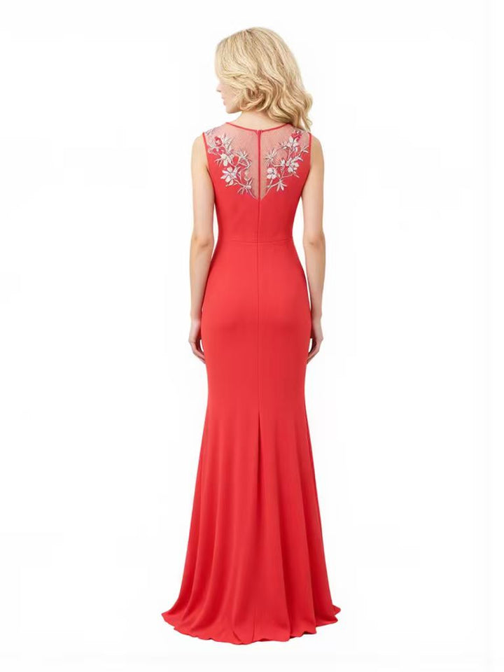 Sexy Scoop Sleeveless Ruffles Lace Chiffon Sheath Mother of The Bride Dresses