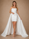 ChicSew Modern Unique Satin Strapless Sheath Ruched Floral Applique Mini-Length Wedding Dresses With Overskirt