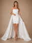 ChicSew Modern Unique Satin Strapless Sheath Ruched Floral Applique Mini-Length Wedding Dresses With Overskirt