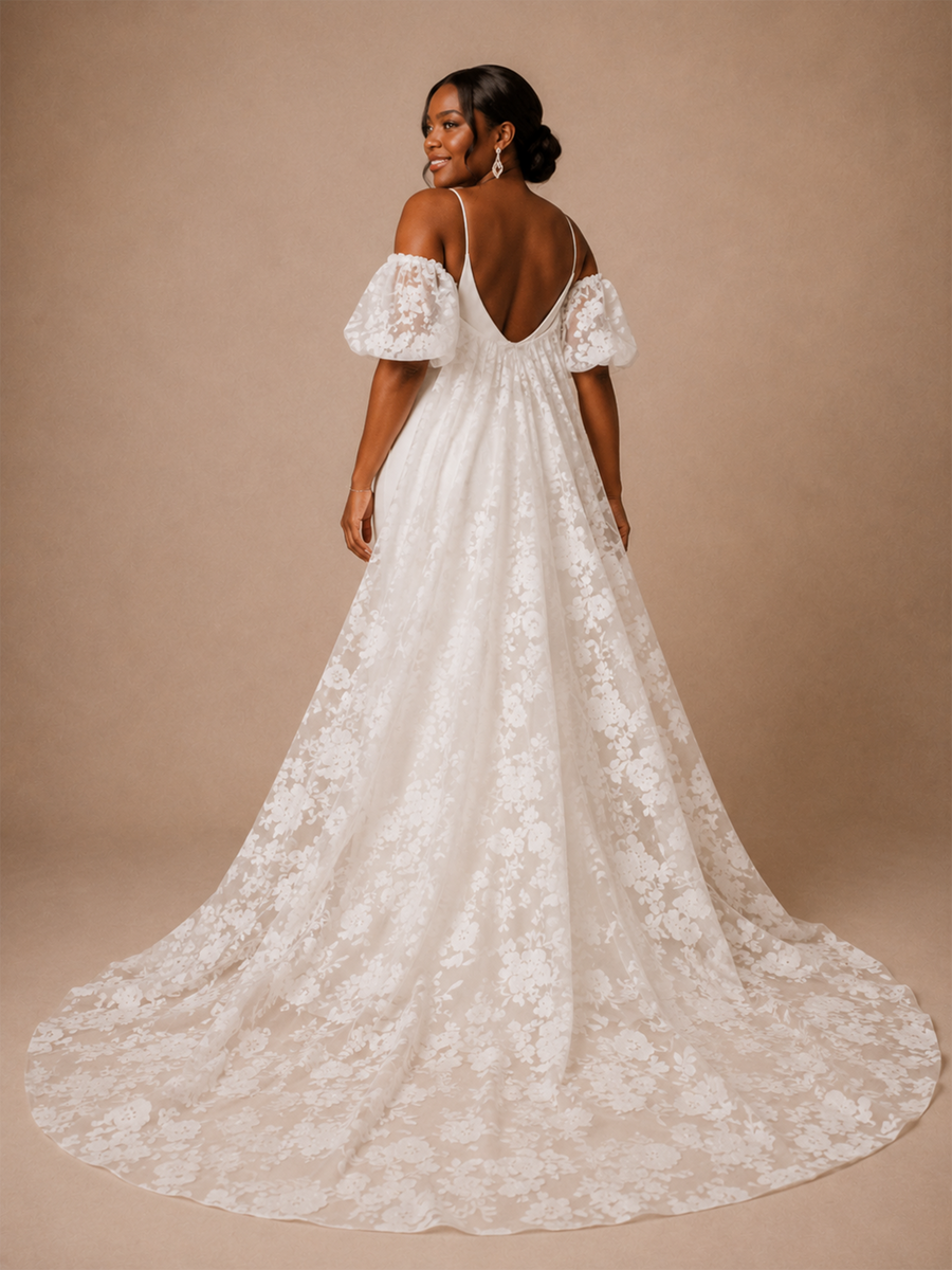 ChicSew Elegant V-Neck Spaghetti Straps Mermaid Crepe Long Wedding Dress With Lace Cape