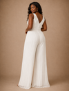 ChicSew Unique Pleated Chiffon V-Neck Floor-Length Long Wedding Jumpsuit
