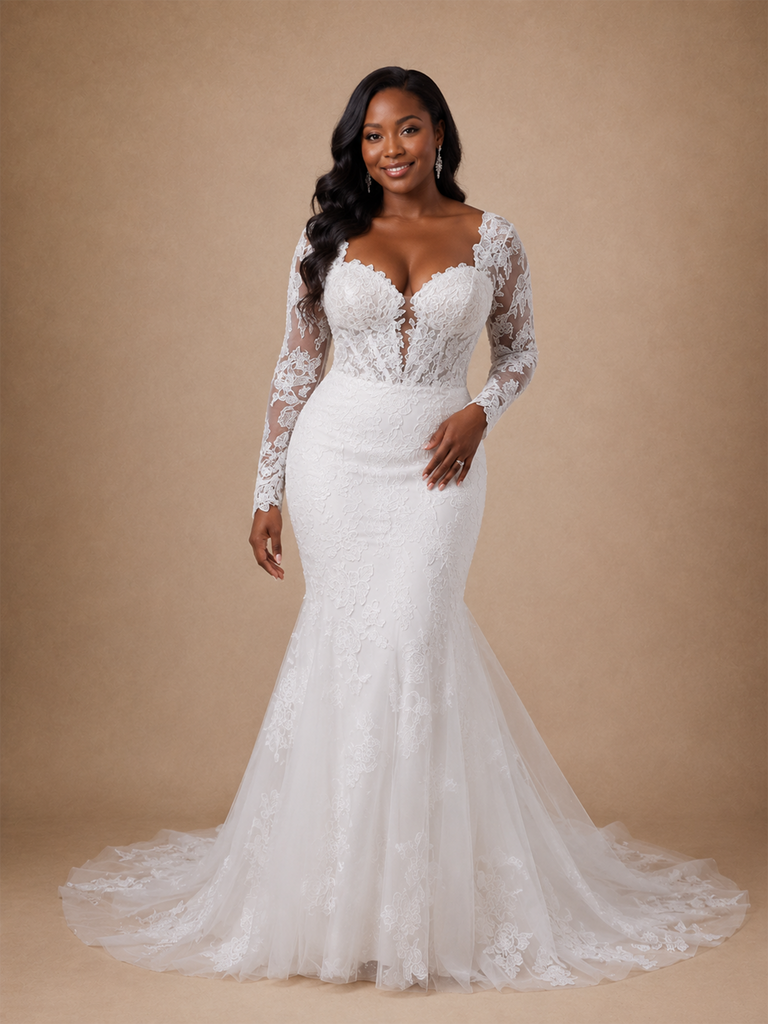 ChicSew Modern Sexy Long Sleeves Lace Tulle Mermaid Maxi Wedding Dress