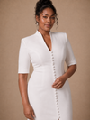 ChicSew Unique Crepe Mermaid V-Neck Half Sleeves Floor-Length Wedding Dress With Slit