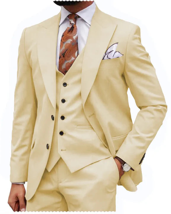 Champagne Classic 3 Piece Men's Suit with Regular Fit and Sophisticated Peak Lapel CN476