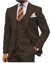 Coffee Classic 3 Piece Men's Suit with Regular Fit and Sophisticated Peak Lapel CN477