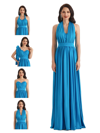 Convertible A-line Stretchy Jersey Long Formal Bridesmaid Dresses Online