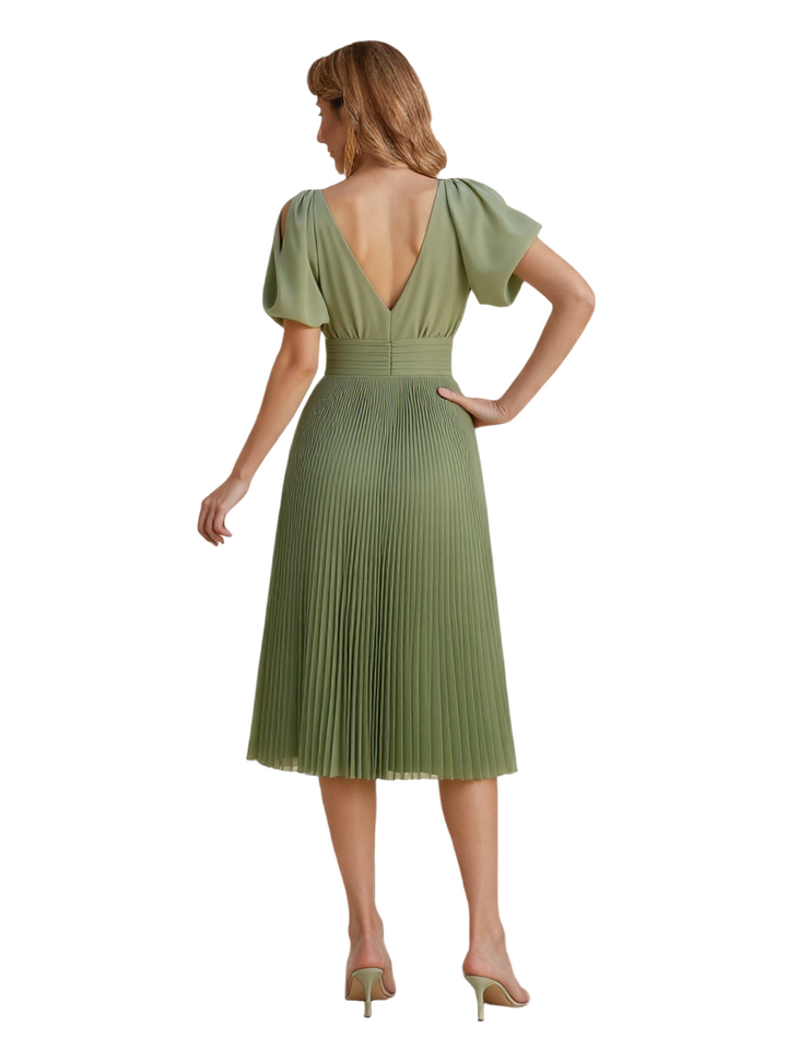 Elegant Short Sleeves Chiffon A-line Midi Mother of The Bride Dresses