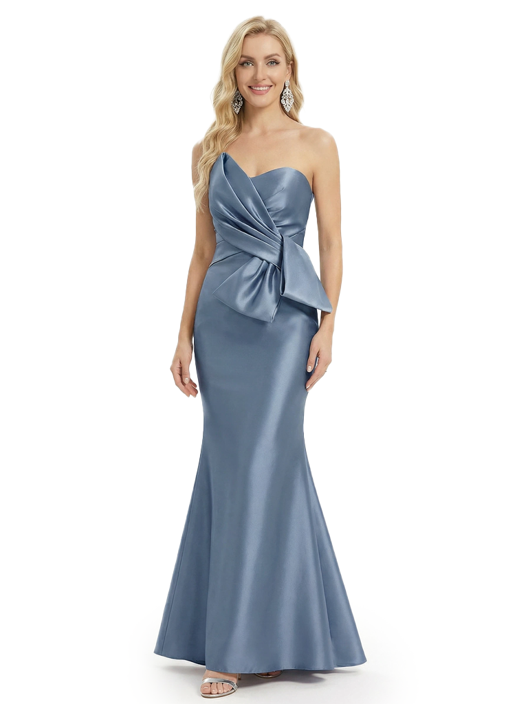Stunning Strapless Mermaid Mother of the Bride Gown featuring Unique Architectural Front Bow Detail