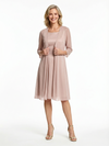 Elegant Square Neckline Midi Cocktail Mother of the Groom Dress and Jacket