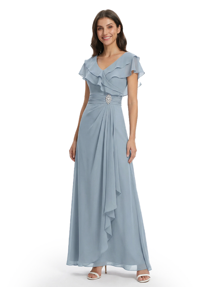 Fancy Cap Sleeves Chiffon Mother of the Groom Dresses Formal Wedding