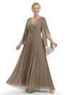 Modern V-Neck Mother of the Bride Dresses A-Line Chiffon Pleated Floor Length Formal