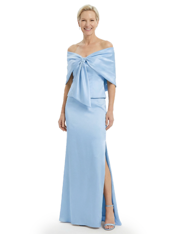 Modest Cape Sleeves Satin Floor Length Flowy Elegant Mother of the Bride Dresses