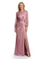 Classy Keyhole Neck Satin Long Sleeve Mother of the Groom Gown Slit