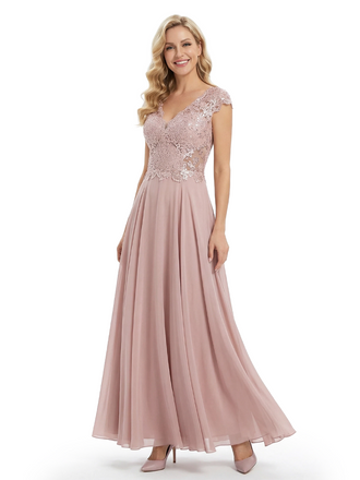 Beautiful Cap Sleeve Lace Chiffon A-Line Mother of the Bride dresses