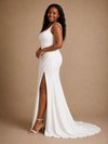 ChicSew Elegant Crepe Square Neck Sleeveless Mermaid Side Slit Long Wedding Dress