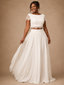 ChicSew Elegant Two Piece A-Line Bateau Short Sleeves Lace Chiffon Maxi Wedding Dress